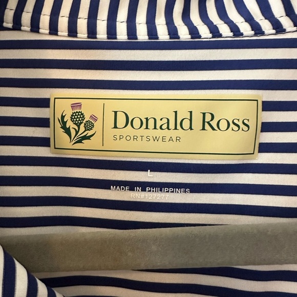 Donald Ross Large Men's Navy White Striped Polo Shirt Golf Performance Fabric - Picture 2 of 4